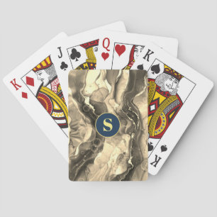 Sepia Liquid Ink Tones, Monogram Playing Cards