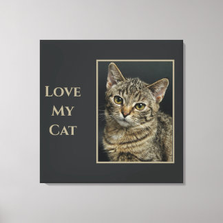 Sepia Love my Cat with Photo Canvas Print