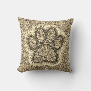Sepia Low Poly Dog Paw Print Throw Pillow