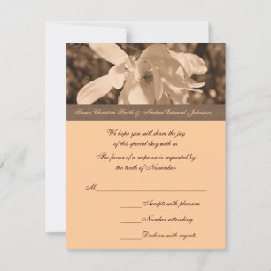 Sepia Magnolia Flower Wedding  RSVP Card
