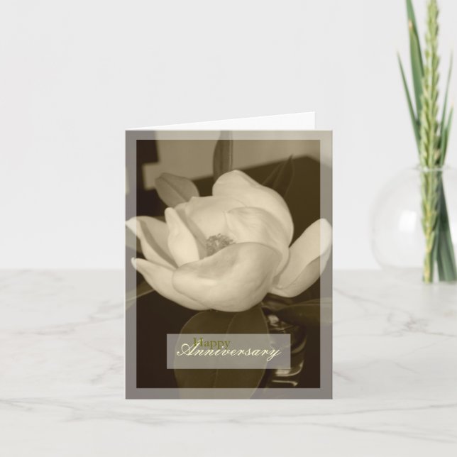 "Sepia Magnolia" Happy Anniversary Blank Card (Front)