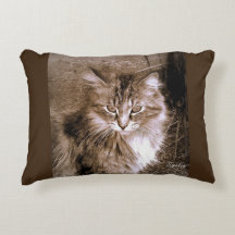 Sepia Maine Coon Cat Throw Pillow