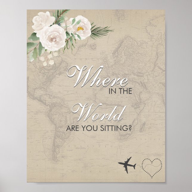 Sepia Map Bridal Shower Seating Sign  (Front)