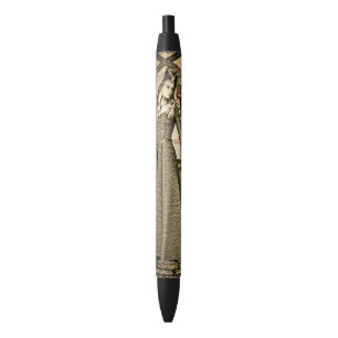 Sepia Medieval Princess Renaissance Art Black Ink Pen