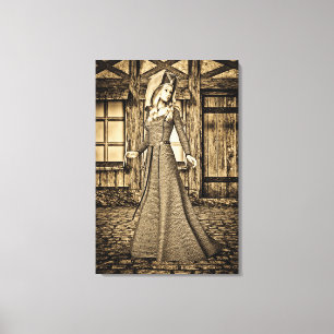 Sepia Medieval Princess Renaissance Art Canvas Print