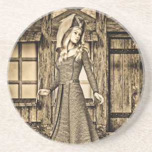 Sepia Medieval Princess Renaissance Art Coaster