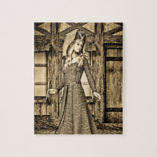 Sepia Medieval Princess Renaissance Art Jigsaw Puzzle