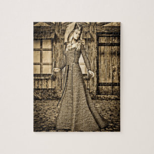 Sepia Medieval Princess Renaissance Art Jigsaw Puzzle