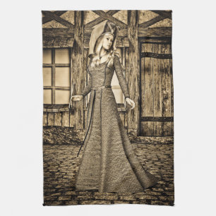 Sepia Medieval Princess Renaissance Art Kitchen Towel