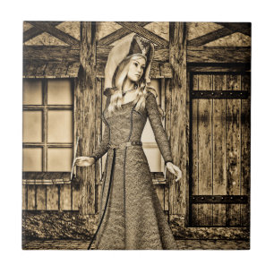 Sepia Medieval Princess Renaissance Art Tile