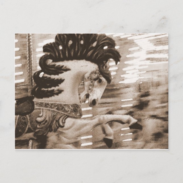 Sepia Merry-Go-Round Horse Postcard (Front)