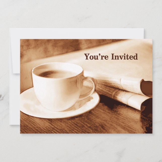 Sepia Morning News & Coffee You're Invited Invitation (Front)