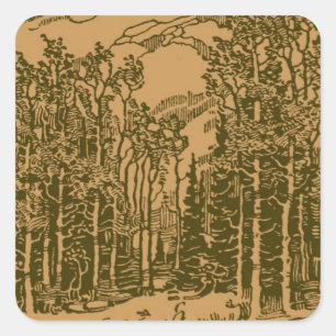 Sepia Mountains and Forest Square Sticker