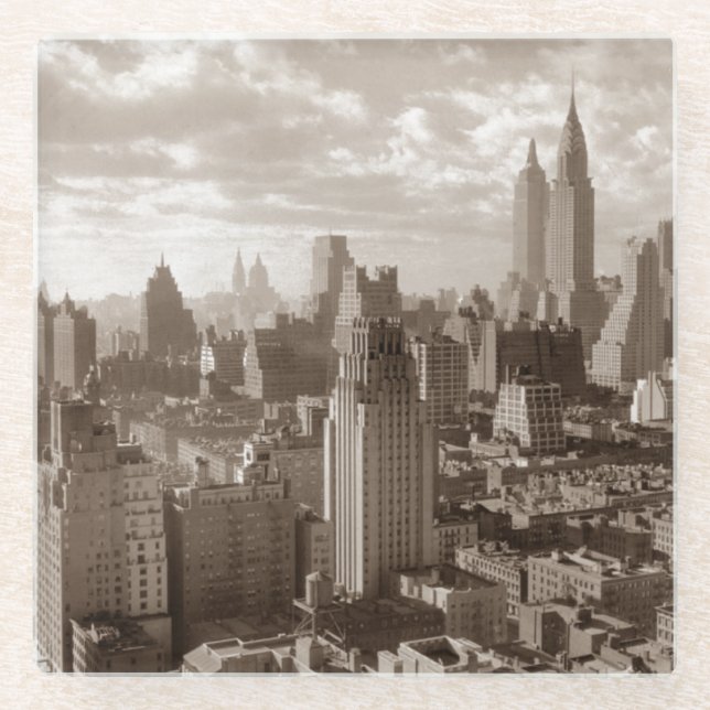 Sepia New York City Glass Coaster (Front)