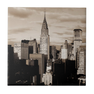 Sepia New York City Ink Sketch Tile