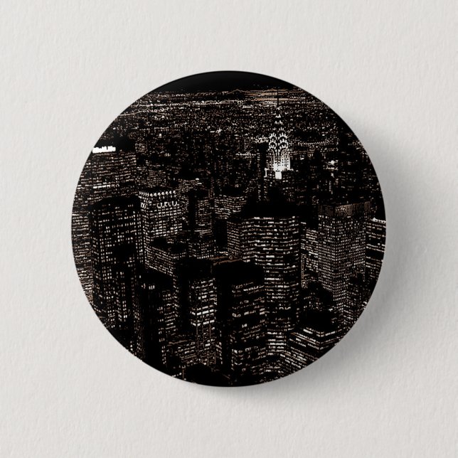 Sepia New York City Night Skyline 2 Inch Round Button (Front)