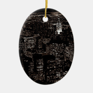 Sepia New York City Night Skyline Ceramic Ornament