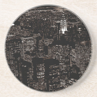Sepia New York City Night Skyline Coaster