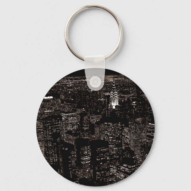 Sepia New York City Night Skyline Keychain (Front)