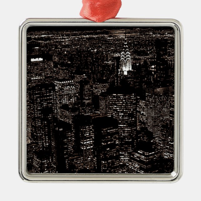 Sepia New York City Night Skyline Metal Ornament (Front)