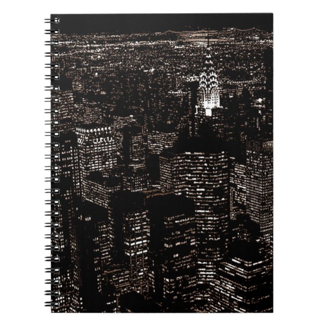 Sepia New York City Night Skyline Notebook (Front)