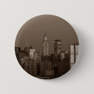 Sepia New York City Skyline 2 Inch Round Button