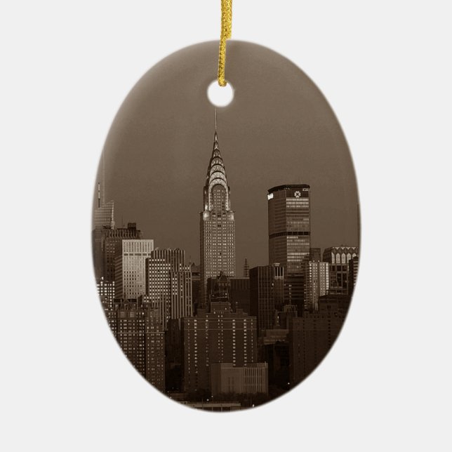 Sepia New York City Skyline Ceramic Ornament (Front)