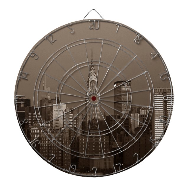 Sepia New York City Skyline Dartboard (Front)