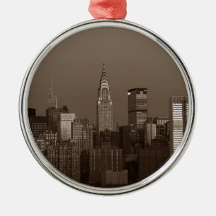 Sepia New York City Skyline Metal Ornament