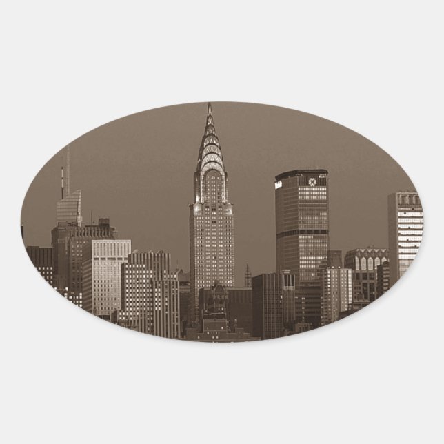 Sepia New York City Skyline Oval Sticker (Front)
