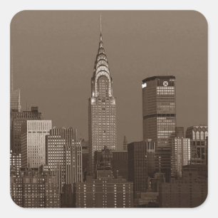 Sepia New York City Skyline Square Sticker