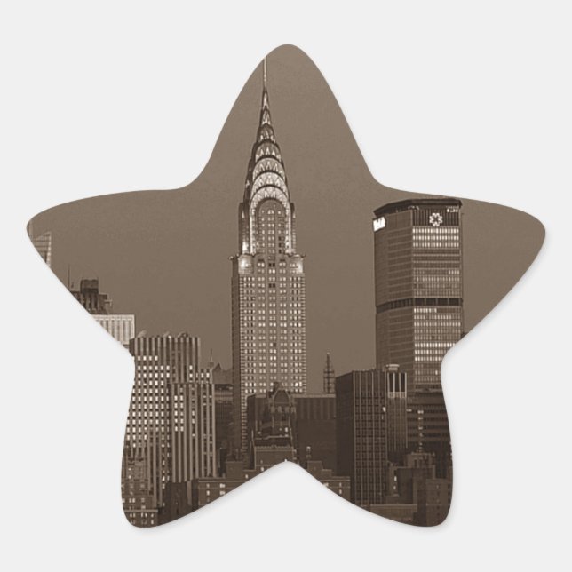Sepia New York City Skyline Star Sticker (Front)