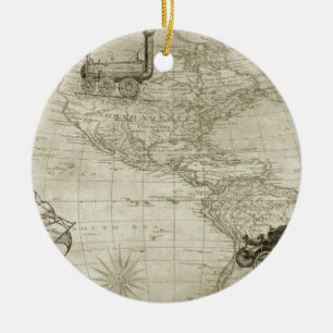 Sepia Old Antique Vintage United States Map Travel Ceramic Ornament