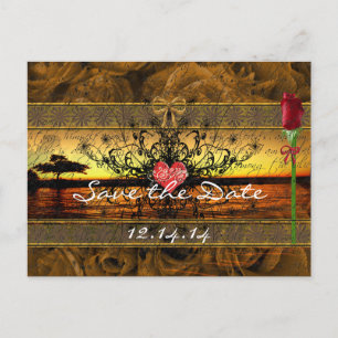 Sepia Old Time Roses Under the Calming Waves Announcement Postcard