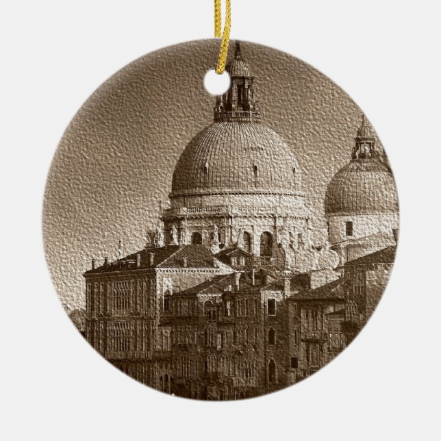 Sepia Paper Effect Venice Grand Canal Ceramic Ornament (Front)