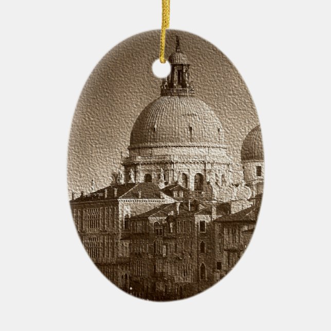 Sepia Paper Effect Venice Grand Canal Ceramic Ornament (Front)