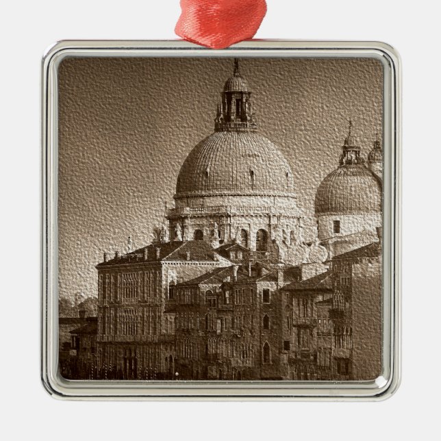 Sepia Paper Effect Venice Grand Canal Metal Ornament (Front)