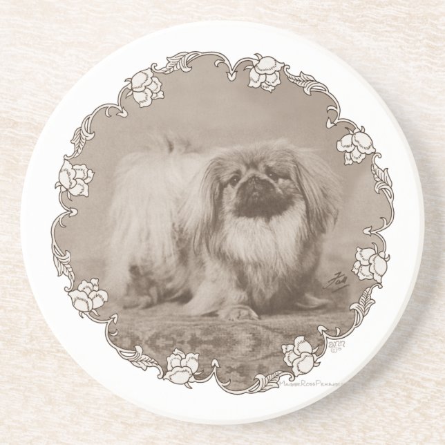 Sepia Pekingese Portrait Coaster (Front)