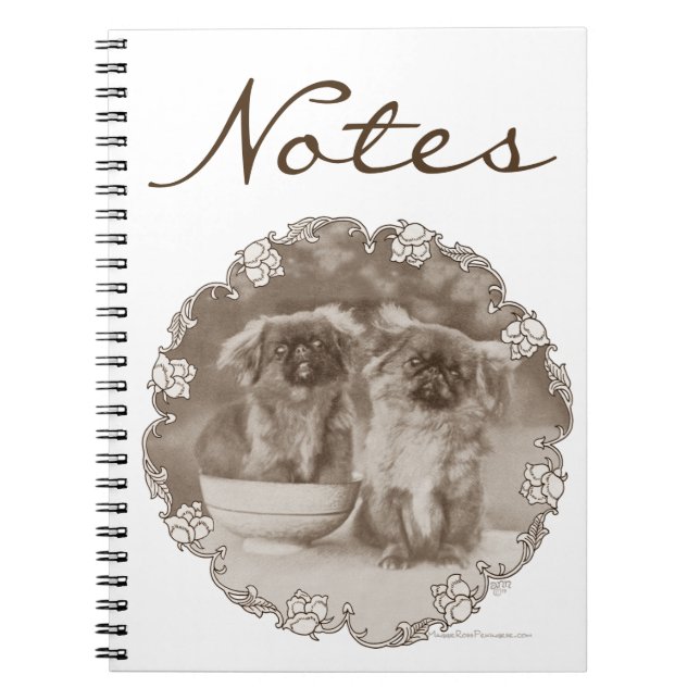 Sepia Pekingese Portrait Notebook (Front)