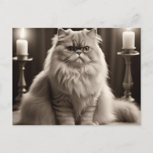 Sepia Persian Cat Portrait Timeless Elegant Postcard