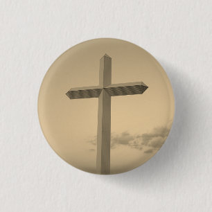 Sepia Photo Giant Christian Cross  1 Inch Round Button
