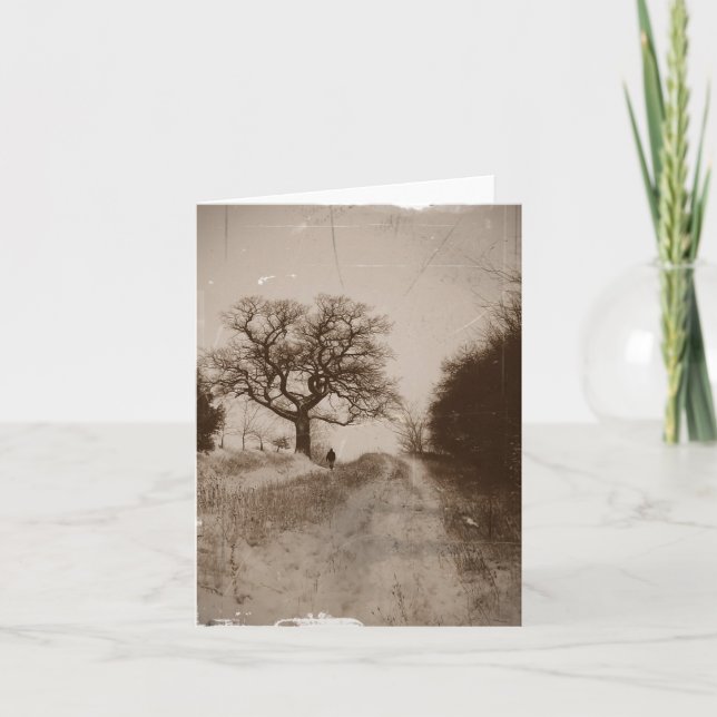 sepia photo of atmospheric christmas snowscene holiday card (Front)