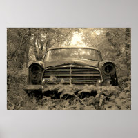 Sepia Photograph of old rusty classic car