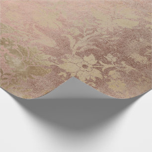 Sepia Pink Rose Gold Floral Cottage Grungy Damask Wrapping Paper