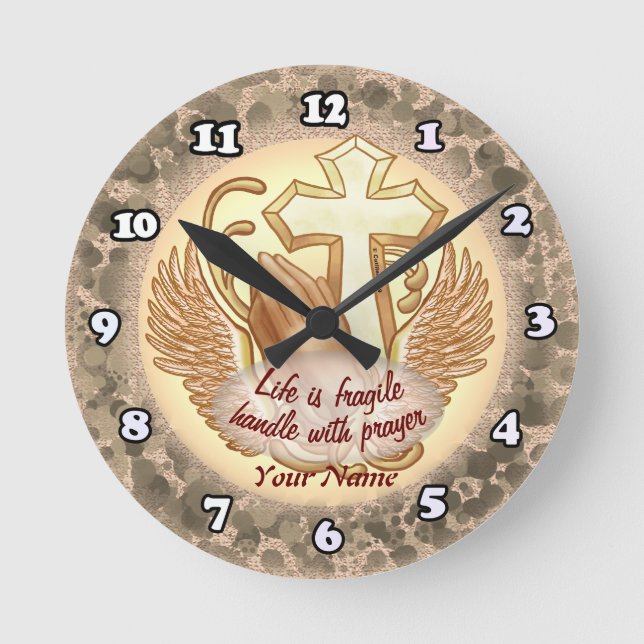 Sepia  Prayer Hands Christian clock (Front)