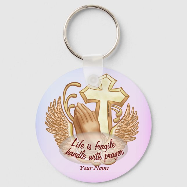 Sepia  Prayer Hands Christian Keychain (Front)
