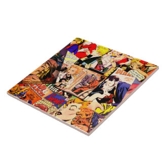 Sepia Romance Comic Book Cover Jumble Collage Tile