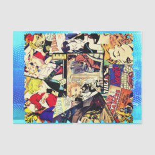 Sepia Romance Comic Book Cover Jumble Collage Tissue Paper