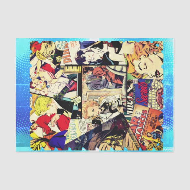 Sepia Romance Comic Book Cover Jumble Collage Tissue Paper (Front)
