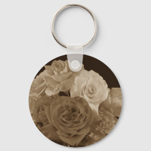 Sepia Rose Bouquet Keychain
